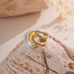 Luxury Minimalist Moon & Oval Dome Gold Silver Plated Alloy Fancy Ring