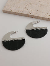 Black Brown Leather Silver Anti Tarnish Hoop Earring For Women