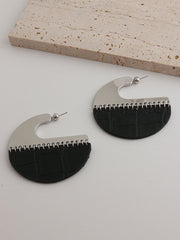 Black Brown Leather Silver Anti Tarnish Hoop Earring For Women