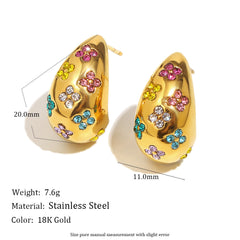 Flower Multi 18K Gold Cubic Zirconia Stainless Steel Stud Earring For Women
