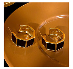 Hexagon Rectangle Enamel White Black 18K Gold Plated Anti Tarnish Hoop Earring For Women