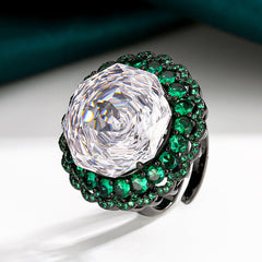 Rose White Emerald Green Cubic Zirconia Anti Tarnish Adjustable Ring For Women