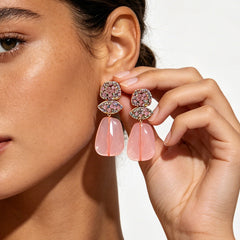 Multi Color Floral Gold Crystal Dangler Earrings For Women