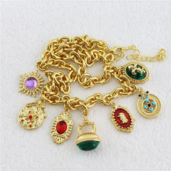 Multi Gemstone Green Red Green Anti Tarnish Charm Necklace For Women