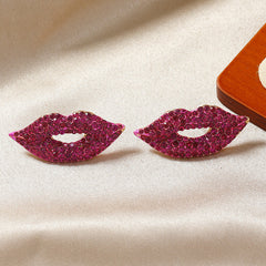 Lips Pink Cubic Zirconia Anti Tarnish Stud Earring For Women