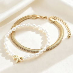 White Gold Starfish Pearl Anklets For Women