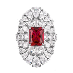 Oval Silver Red Green Pink Cubic Zirconia Crystal Adjustable Ring For Women