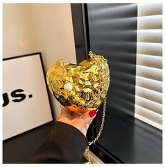 Beaten Finish Acrylic Heart Gold Silver Transparent Mini Bag Hand Bag Solder For Womenbang