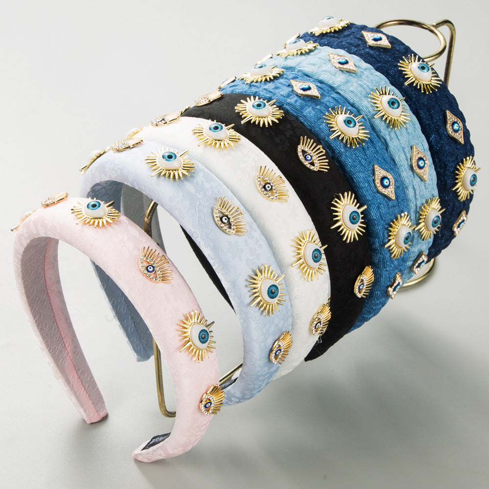 Evil Eye 18k Gold Cubic Zirconia Headband Hair Band Accessories For Women kids