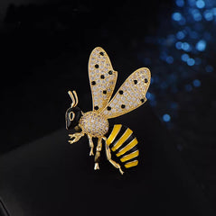 Black Yellow Honey Bee Gold Cubic Zirconia Copper Brooch For Women
