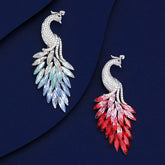 Peacock Cubic Zirconia Blue Red Silver Anti Tarnish Brooch For Women