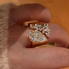 Designer Floral Gold Plated CZ Copper Anti Tarnish Fancy Ring For Women