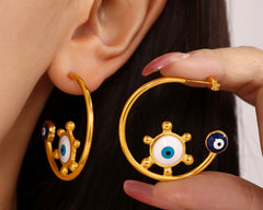 Gold Evil Eye Anti Tarnish Stainless Steel Hoop Earrings For Women