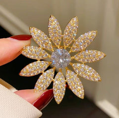 Green White Flower Gold Cubic Zirconia Copper Brooch Women