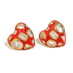 Heart Red 18K Gold Cubic Zirconia Stainless Steel Stud Earring