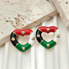 Multi Color Heart Gold Silver Plated Enamel Copper Stud Earrings