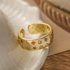 Rainbow 18K Gold Cubic Zirconia Anti Tarnish Free Size Band Ring