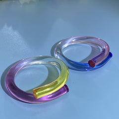 Multicolor Acrylic Resin Transparent Kada Bangle Bracelet Pack Of 2 For Women
