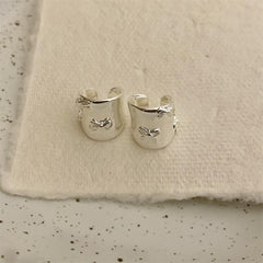 Bow Ribbon Glossy Silver Ear Cuff Earring Pair For Women