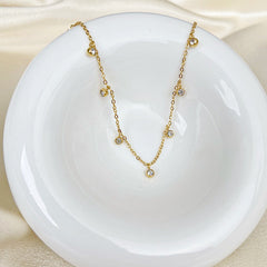 Solitaire 18K Gold CZ Stainless Steel Anti Tarnish Necklace Chain