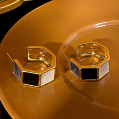 Hexagon Rectangle Enamel White Black 18K Gold Plated Anti Tarnish Hoop Earring For Women