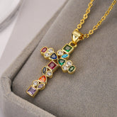 Rosery Cross Over Rainbow 18K Gold Plated Anti Tarnish Necklace Pendant Chain For Women