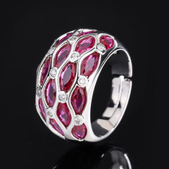 Oval Silver Maroon White Cubic Zirconia Crystal Free Size Ring For Women