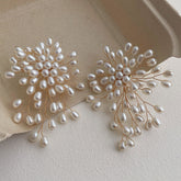 Designer Floral Teardrop Gold Pearl Anti Tarnish Copper Drop Earrings