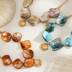 Shell Multi Gemstone Beads 18k Gold Anti Tarnish Bracelet For Women