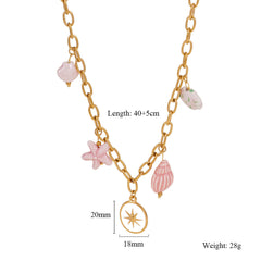 Star Sun Fish Flower 18K Gold Stainless Steel Charm Link Chain Necklace For Women