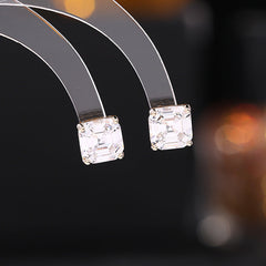 Square Solitaire White Green Blue Pink Silver Cubic Zirconia Stud Earring For Women