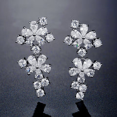 Floral Flower 18K Gold Cubic Zirconia Anti Tarnish Dangler Earring For Women