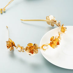 Forest Fairy Flower Pearl 18K Gold Anti Tarnish Head band Hair Band For Kids Women