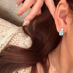 Designer Oval Cut Aquamarine CZ Silver Copper Necklace Earring Set