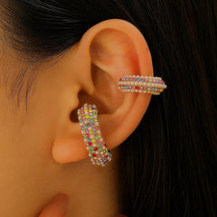 Cubic Zirconia Multi Gemstone 18K Gold Anti Tarnish Stud Ear Cuff Earring Pack Of 4 For Women