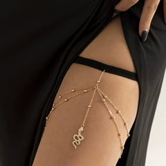 Multi-Chain Design Gold Plated Beads Thigh Chain For Women