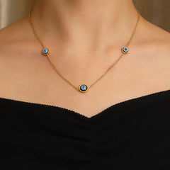 Evil Eye Blue Gold Stainless Steel Anti Tarnish Necklace Chain