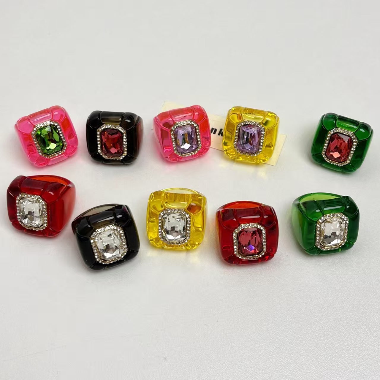 Designer Multi Color Enamel Gold Plated Square Cocktail Ring For Women