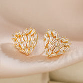 Heart Baguette Cubic Zirconia 18K Gold Anti Tarnish Stud Earring