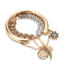 Designer Dual Tone Charm Gold Silver Plated Beads Bracelet For Women