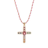 Cross Rosary Prayer Crystal Enamel 18K Gold Thread Anti Tarnish Necklace Pendant For Women