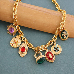 Multi Gemstone Green Red Green Anti Tarnish Charm Necklace For Women