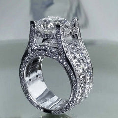 Luxury Triple Band Silver Plated CZ Copper Anti Tarnish Solitaire Ring