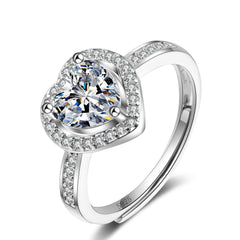 Love Heart Solitaire Cubic Zirconia Silver Anti Tarnish Free Size Ring For Women