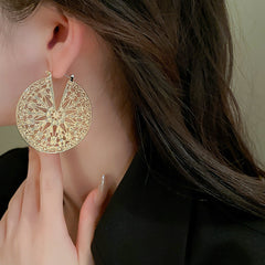 Filigree Wheel 18K Gold Anti Tarnish Hoop Earring For Women
