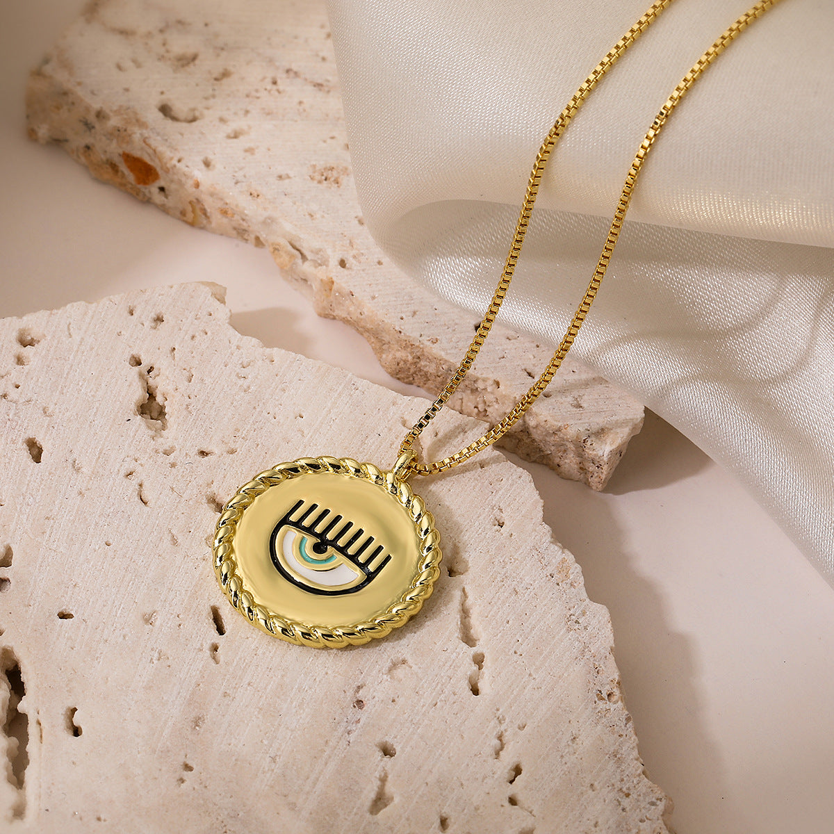 Multi Color Evil Eye Gold Plated Copper Necklace Combo Set For Women