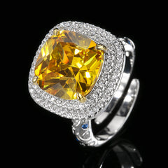 Sqaure Cubic Zirconia Red Pink Yellow Silver Anti Tarnish Adjustable Ring For Women