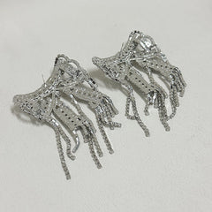 Sparkling Diamond Zircon Bow Silver Cubic Zirconia Dangler Earring For Women