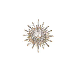 Designer Sunburst Gold Silver Plated CZ Pearl Alloy Brooch For Women