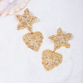 Star Fish Heart Beaten Finish 18K Gold Dangler Earring For Women